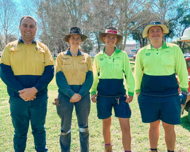 Pics from L-R: Egan Dunn (Apprentice Fitter/Machinist), Sarah Janson (former Trainee Sports & Recreation), Arianna Klein (Trainee Sports & Recreation), Braith Petty (Trainee Sports & Recreation)